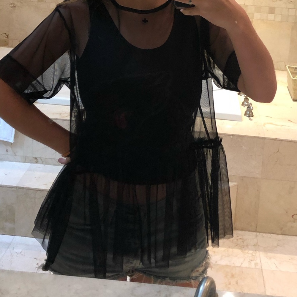 Black Sheer Top with Graphic Tank